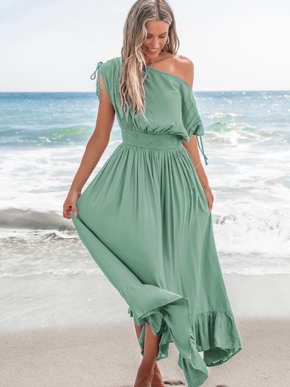 Cupshe Mint Green One-Shoulder Maxi Dress